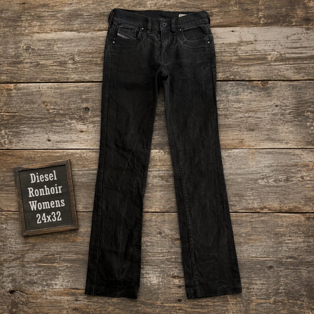 Diesel Ronhoir Womens Jeans 24x32 Black Bootcut Stretch Wash 0886Z Low Rise